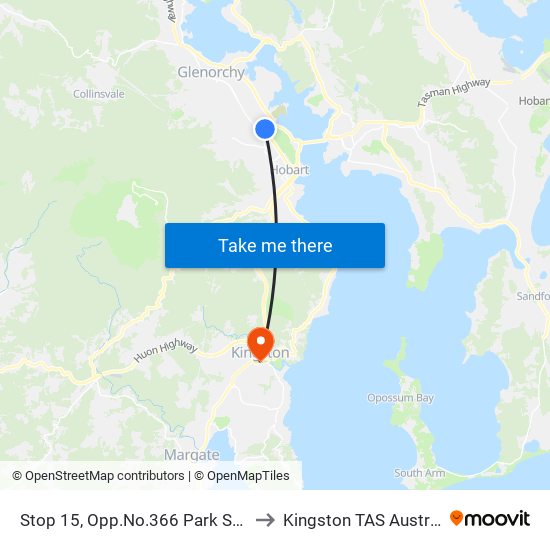 Stop 15, Opp.No.366 Park Street to Kingston TAS Australia map