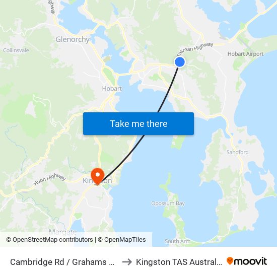 Cambridge Rd / Grahams Rd to Kingston TAS Australia map