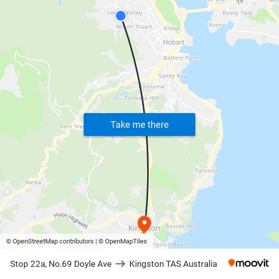 Stop 22a, No.69 Doyle Ave to Kingston TAS Australia map