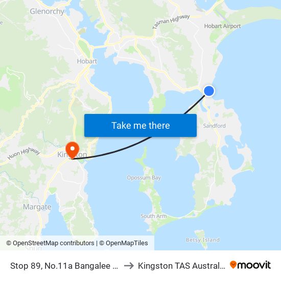 Stop 89, No.11a Bangalee St to Kingston TAS Australia map