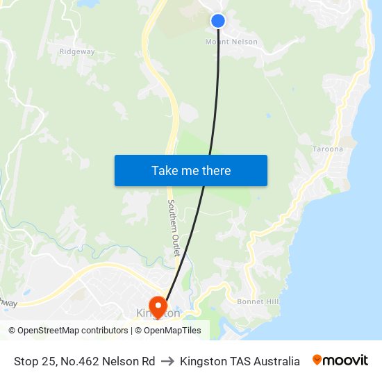 Stop 25, No.462 Nelson Rd to Kingston TAS Australia map