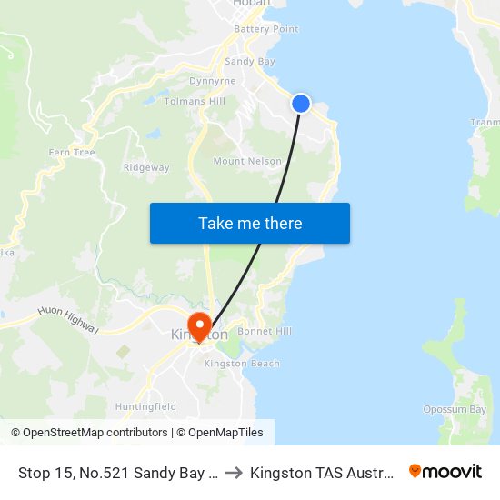 Stop 15, No.521 Sandy Bay Rd to Kingston TAS Australia map