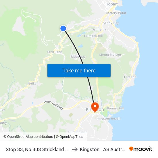 Stop 33, No.308 Strickland Ave to Kingston TAS Australia map