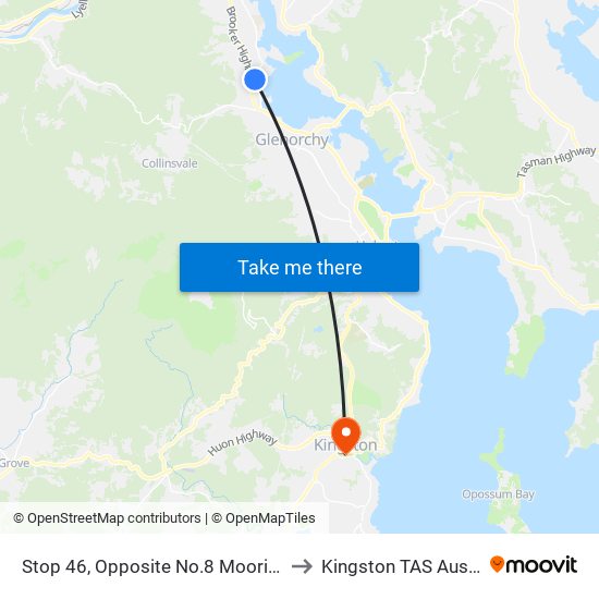 Stop 46, Opposite No.8 Moorina Cres to Kingston TAS Australia map