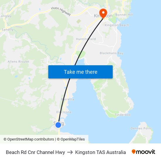 Beach Rd Cnr Channel Hwy to Kingston TAS Australia map