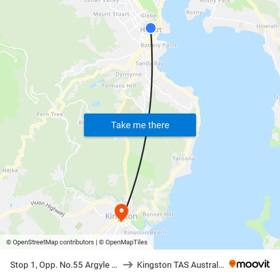 Stop 1, Opp. No.55 Argyle St to Kingston TAS Australia map