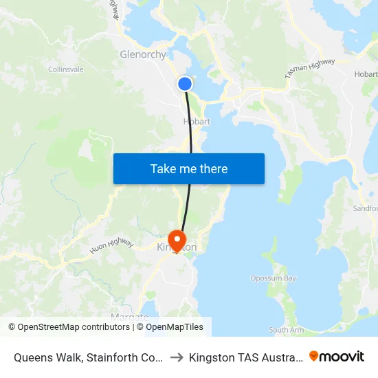 Queens Walk, Stainforth Court to Kingston TAS Australia map
