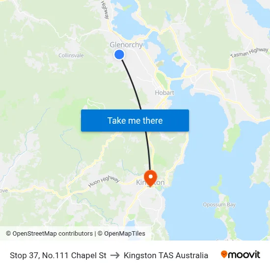 Stop 37, No.111 Chapel St to Kingston TAS Australia map