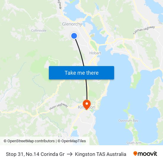 Stop 31, No.14 Corinda Gr to Kingston TAS Australia map