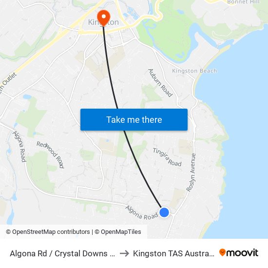 Algona Rd / Crystal Downs Dr to Kingston TAS Australia map