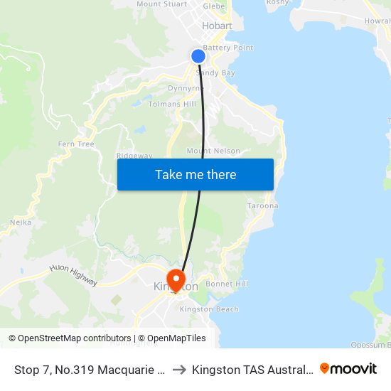 Stop 7, No.319 Macquarie St to Kingston TAS Australia map