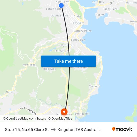 Stop 15, No.65 Clare St to Kingston TAS Australia map