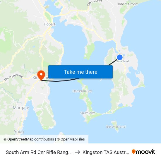 South Arm Rd Cnr Rifle Range Rd to Kingston TAS Australia map