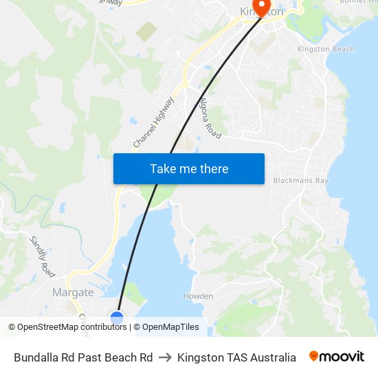 Bundalla Rd Past Beach Rd to Kingston TAS Australia map