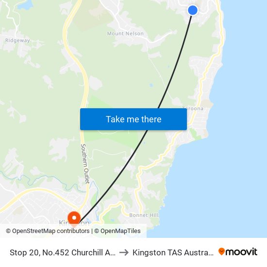 Stop 20, No.452 Churchill Ave to Kingston TAS Australia map