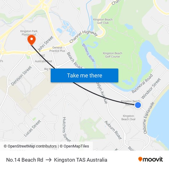 No.14 Beach Rd to Kingston TAS Australia map