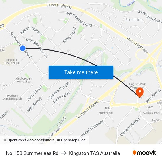No.153 Summerleas Rd to Kingston TAS Australia map