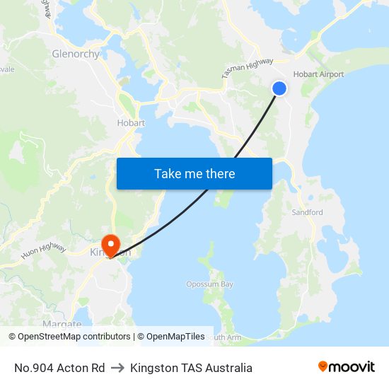 No.904 Acton Rd to Kingston TAS Australia map