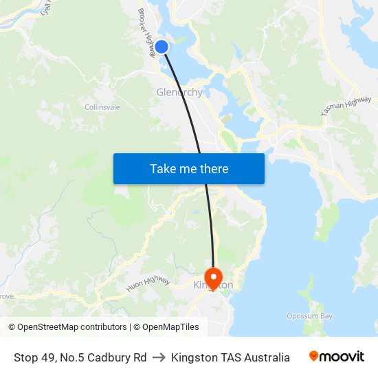 Stop 49, No.5 Cadbury Rd to Kingston TAS Australia map