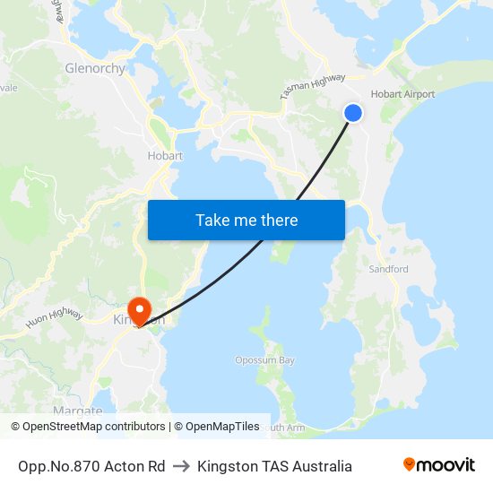 Opp.No.870 Acton Rd to Kingston TAS Australia map