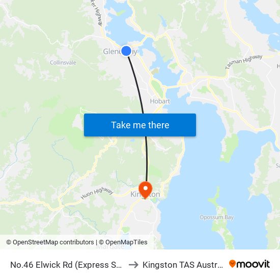 No.46 Elwick Rd (Express Stop) to Kingston TAS Australia map