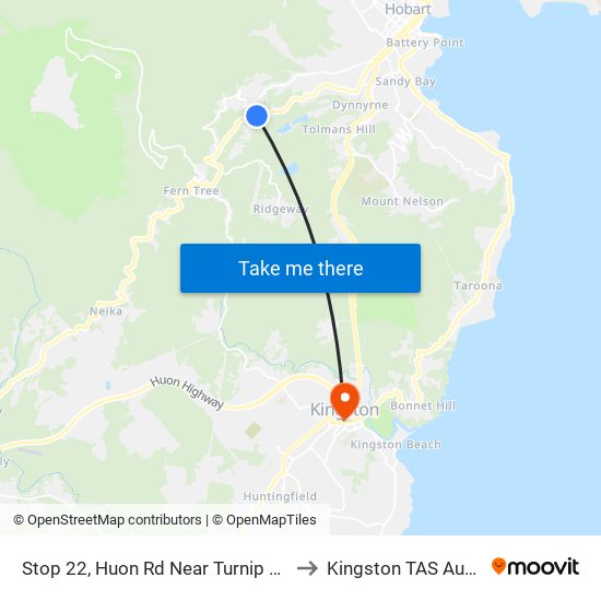 Stop 22, Huon Rd Near Turnip Fields Rd to Kingston TAS Australia map