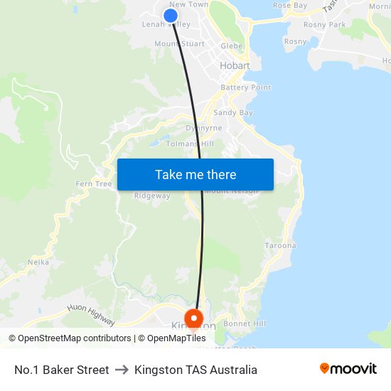 No.1 Baker Street to Kingston TAS Australia map