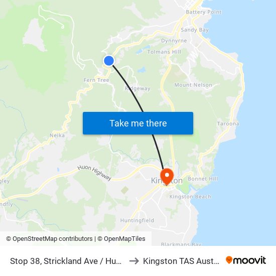 Stop 38, Strickland Ave / Huon Rd to Kingston TAS Australia map