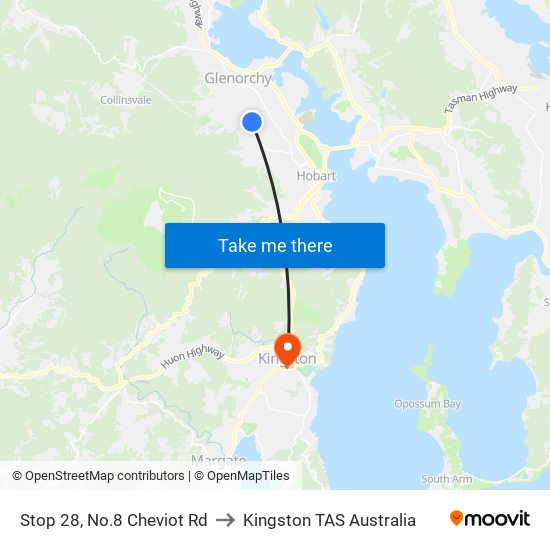Stop 28, No.8 Cheviot Rd to Kingston TAS Australia map