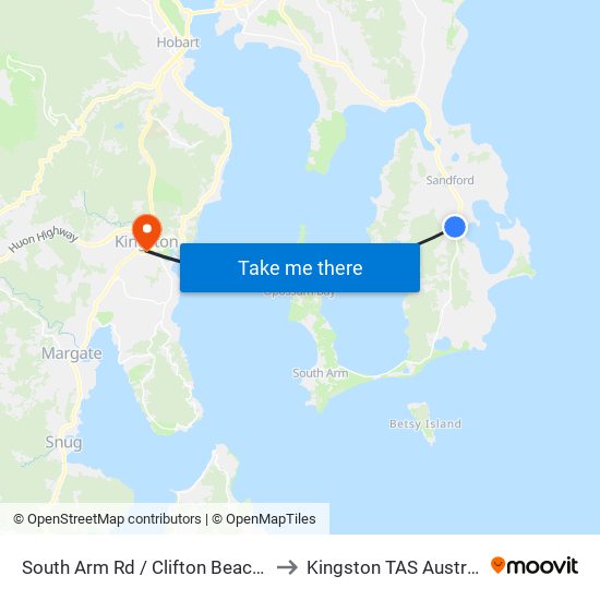 South Arm Rd / Clifton Beach Rd to Kingston TAS Australia map