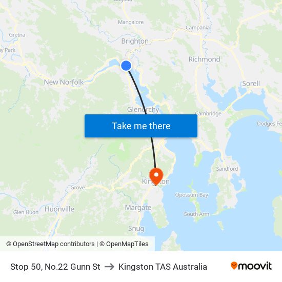 Stop 50, No.22 Gunn St to Kingston TAS Australia map