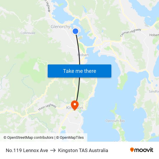 No.119 Lennox Ave to Kingston TAS Australia map