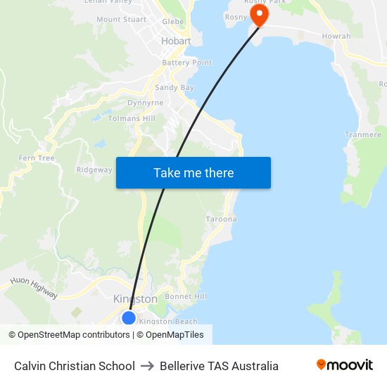 Calvin Christian School to Bellerive TAS Australia map