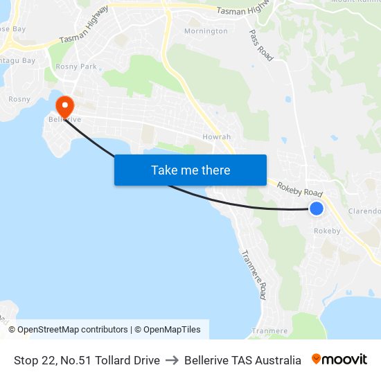 Stop 22, No.51 Tollard Drive to Bellerive TAS Australia map