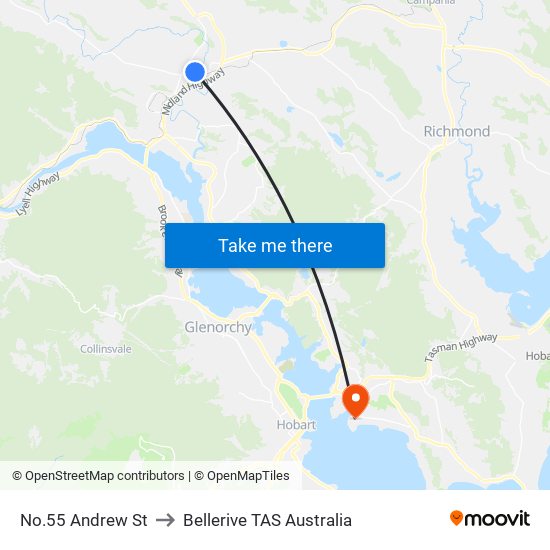 No.55 Andrew St to Bellerive TAS Australia map