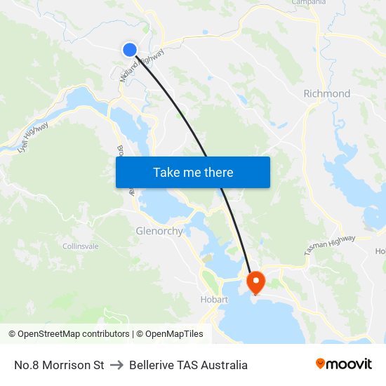 No.8 Morrison St to Bellerive TAS Australia map