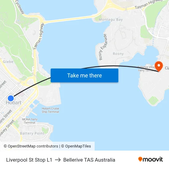 Liverpool St Stop L1 to Bellerive TAS Australia map