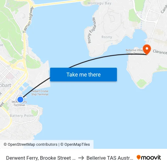 Derwent Ferry, Brooke Street Pier to Bellerive TAS Australia map