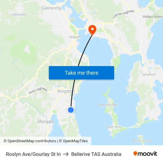 Roslyn Ave/Gourlay St In to Bellerive TAS Australia map