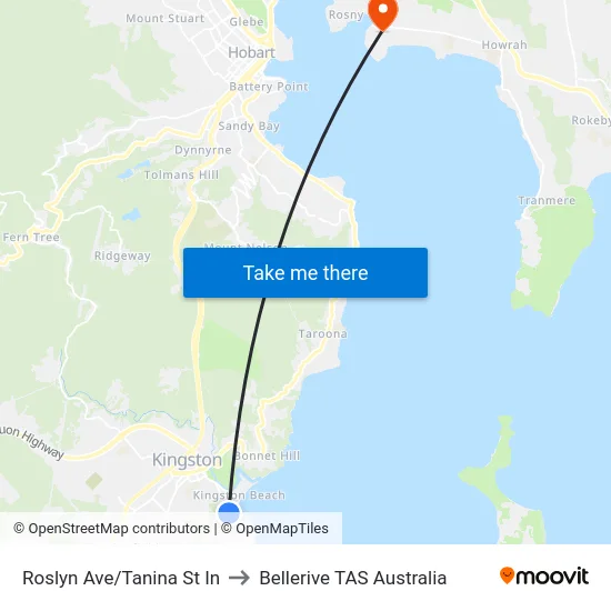 Roslyn Ave/Tanina St In to Bellerive TAS Australia map