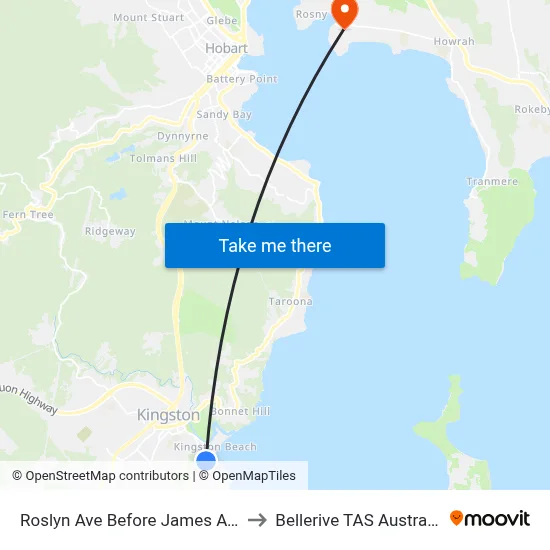 Roslyn Ave Before James Ave to Bellerive TAS Australia map