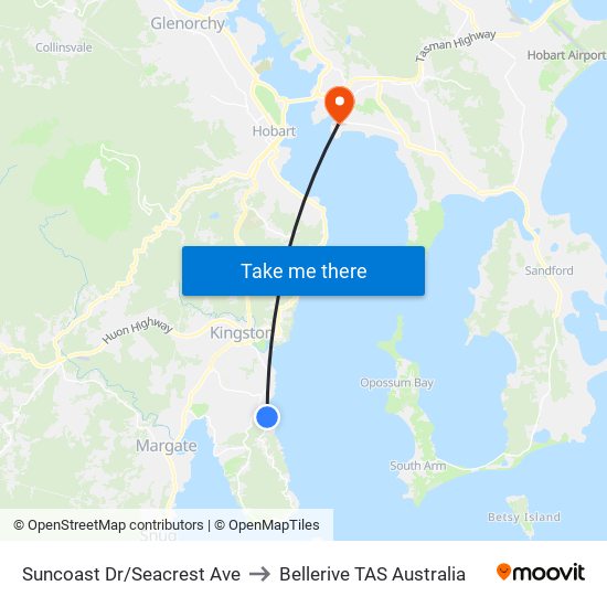 Suncoast Dr/Seacrest Ave to Bellerive TAS Australia map