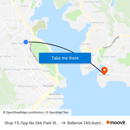 Stop 15, Opp.No.366 Park Street to Bellerive TAS Australia map