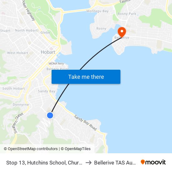 Stop 13, Hutchins School, Churchill Ave to Bellerive TAS Australia map