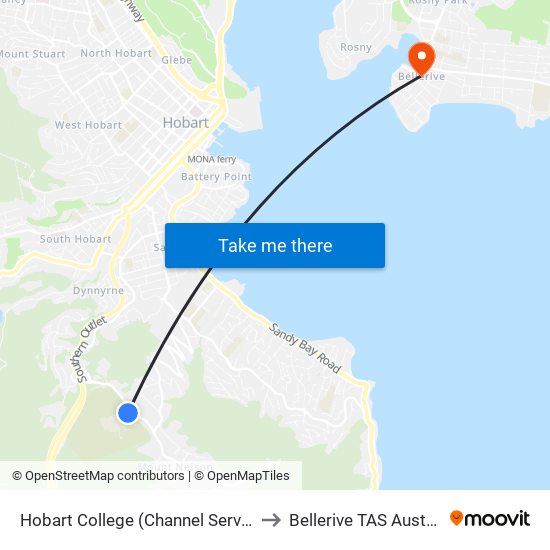 Hobart College (Channel Services) to Bellerive TAS Australia map