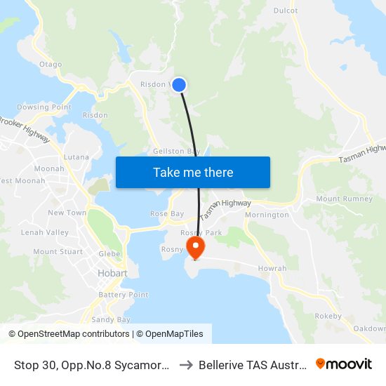 Stop 30, Opp.No.8 Sycamore Rd to Bellerive TAS Australia map