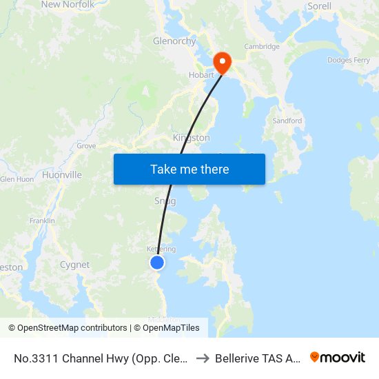 No.3311 Channel Hwy (Opp. Clear Creek Rd) to Bellerive TAS Australia map