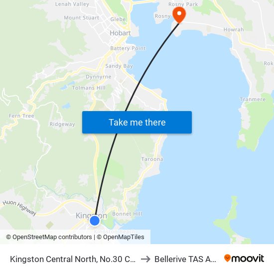 Kingston Central North, No.30 Channel Hwy to Bellerive TAS Australia map