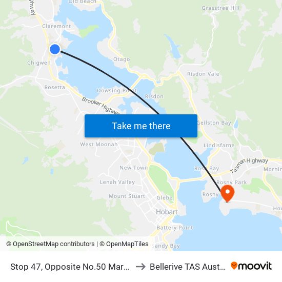 Stop 47, Opposite No.50 Maroni Rd to Bellerive TAS Australia map