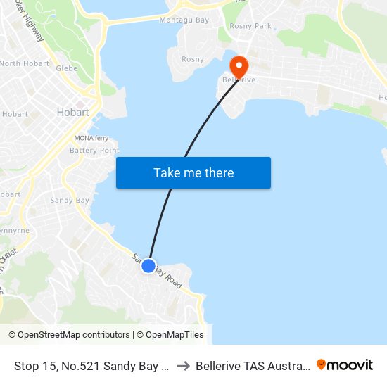 Stop 15, No.521 Sandy Bay Rd to Bellerive TAS Australia map